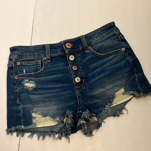 American eagle super stretch button fly distressed cut off denim shorts Sz 4
